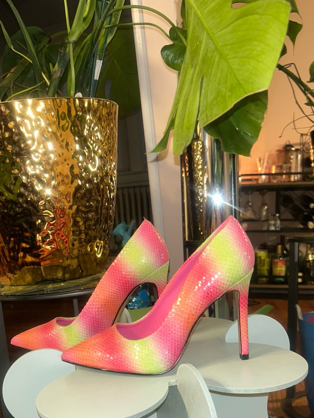 Mix No.6 Neon Ombre Snakeskin Pointed Toe Pumps |